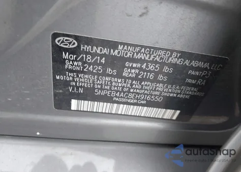 2014 Hyundai Sonata Gls z USA, uszkodzony, nr VIN 5NPEB4AC8EH916550